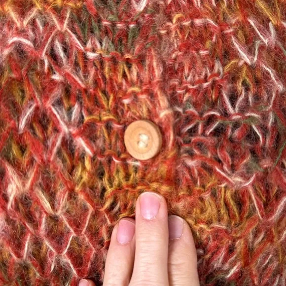 VTG 60s Sears Mary Lewis Cardigan Sweater Orange Green Space dye Wood Buttons M - Picture 4 of 9